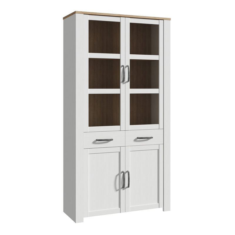 Bohol Display Cabinet 4 Door 2 Drawer in Oak/White inc LED Lighting — detail view