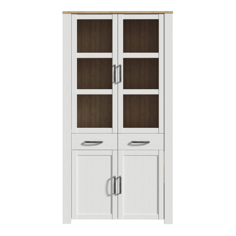 Bohol Display Cabinet 4 Door 2 Drawer in Oak/White inc LED Lighting — alternative angle