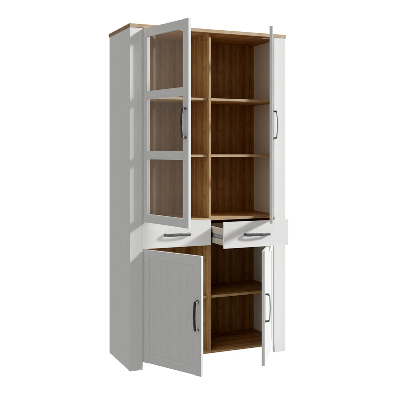 Bohol Display Cabinet 4 Door 2 Drawer in Oak/White — detail view