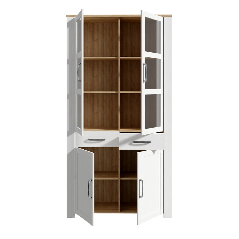 Bohol Display Cabinet 4 Door 2 Drawer in Oak/White — alternative angle