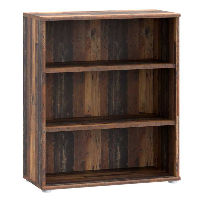 Essential Low Wide 2 Shelf Bookcase in Vintage Oak — front view