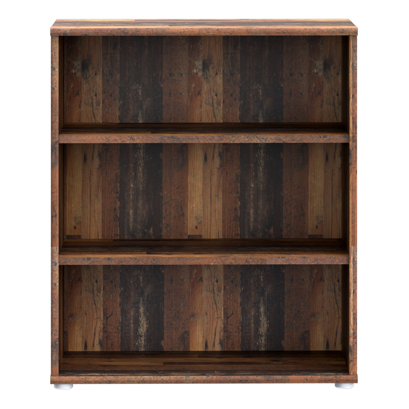 Essential Low Wide 2 Shelf Bookcase in Vintage Oak — side angle