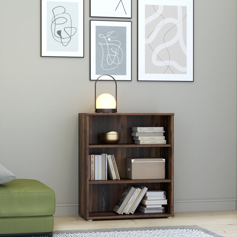 Essential Low Wide 2 Shelf Bookcase in Vintage Oak — alternative angle