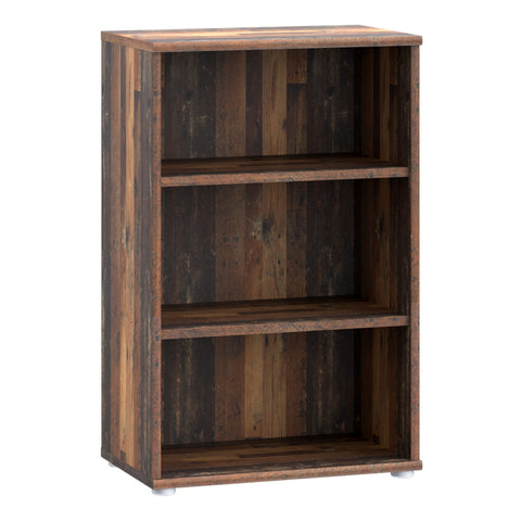 Essential Low Narrow 2 Shelf Bookcase in Vintage Oak — front view