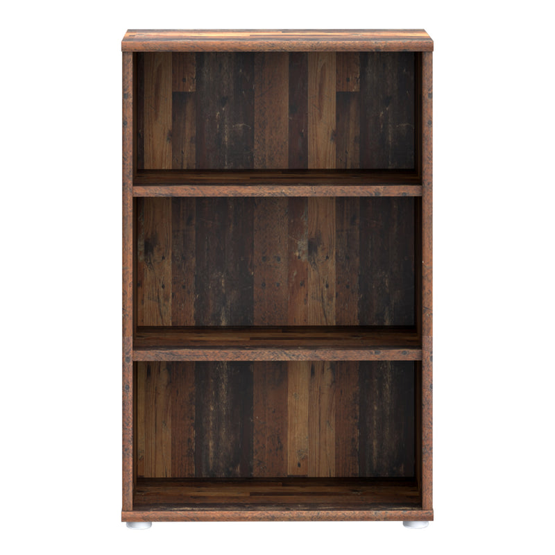 Essential Low Narrow 2 Shelf Bookcase in Vintage Oak — side angle