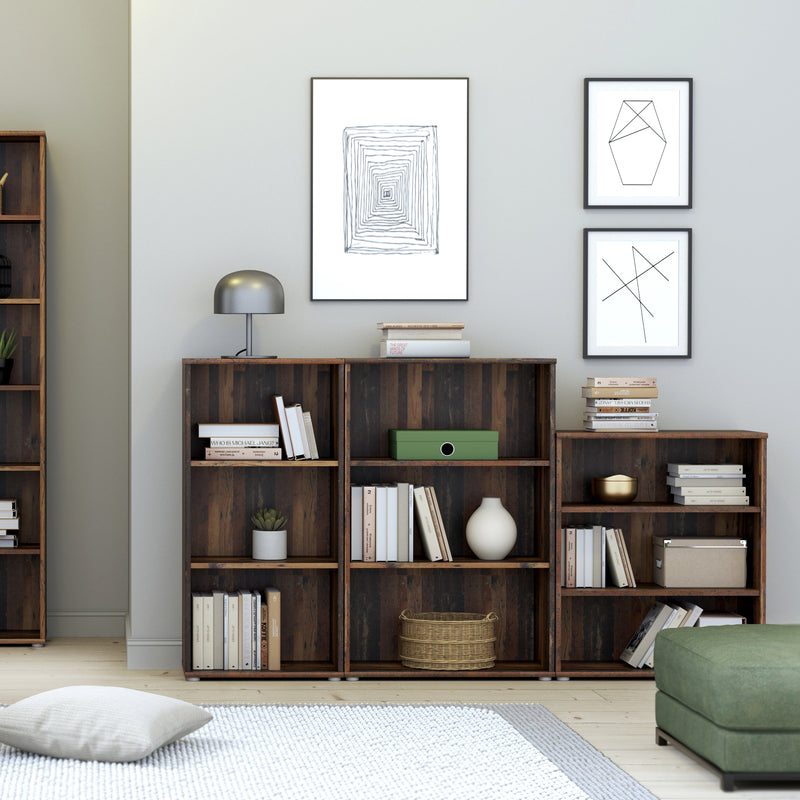 Essential Low Narrow 2 Shelf Bookcase in Vintage Oak — detail view
