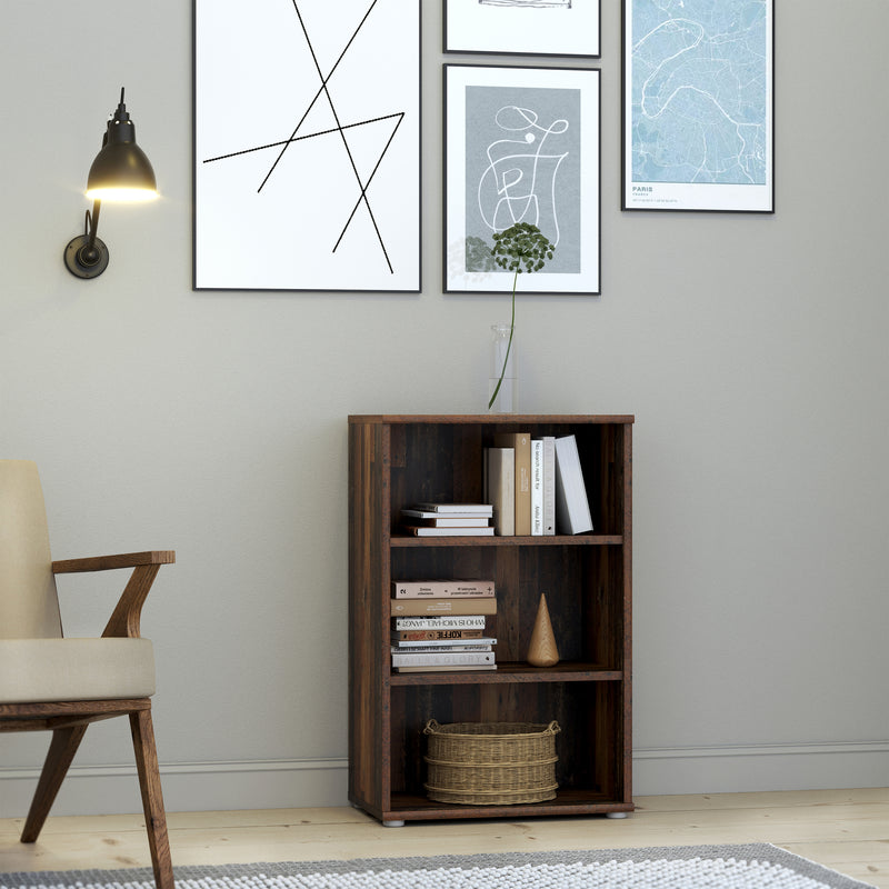 Essential Low Narrow 2 Shelf Bookcase in Vintage Oak — alternative angle