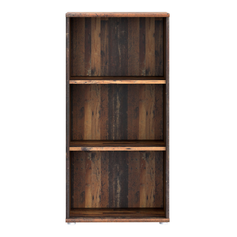 Essential Tall Narrow 2 Shelf Bookcase in Vintage Oak — side angle