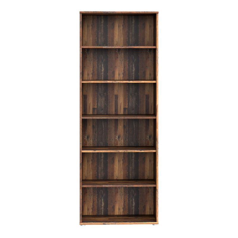 Essential Wide 5 Shelf Bookcase in Vintage Oak — side angle
