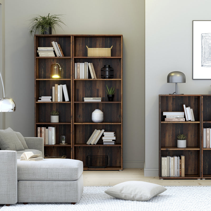 Essential Wide 5 Shelf Bookcase in Vintage Oak — detail view