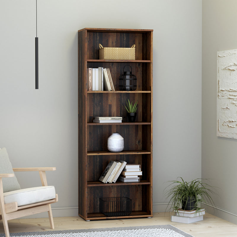 Essential Wide 5 Shelf Bookcase in Vintage Oak — alternative angle