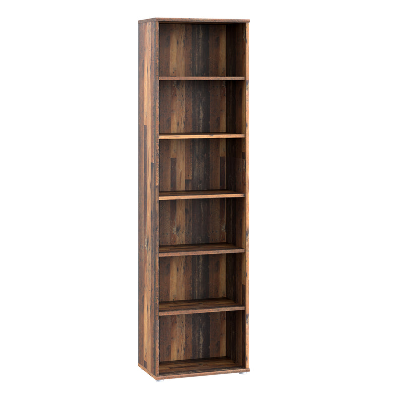 Essential Narrow 5 Shelf Bookcase in Vintage Oak — front view
