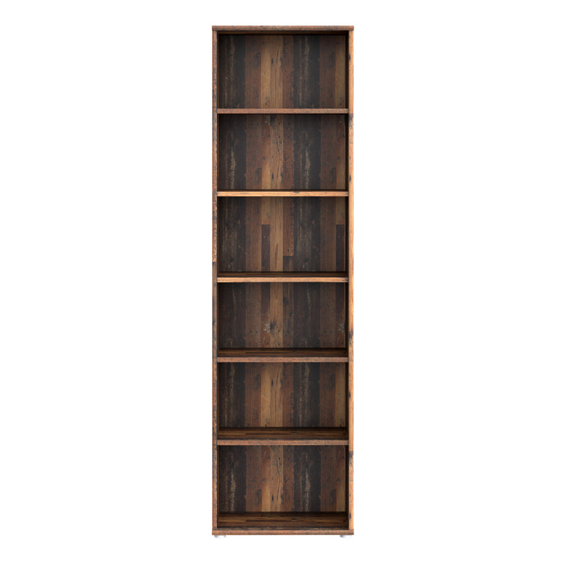 Essential Narrow 5 Shelf Bookcase in Vintage Oak — side angle