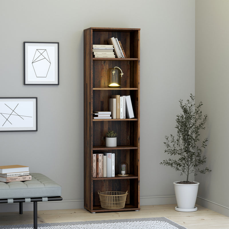 Essential Narrow 5 Shelf Bookcase in Vintage Oak — alternative angle