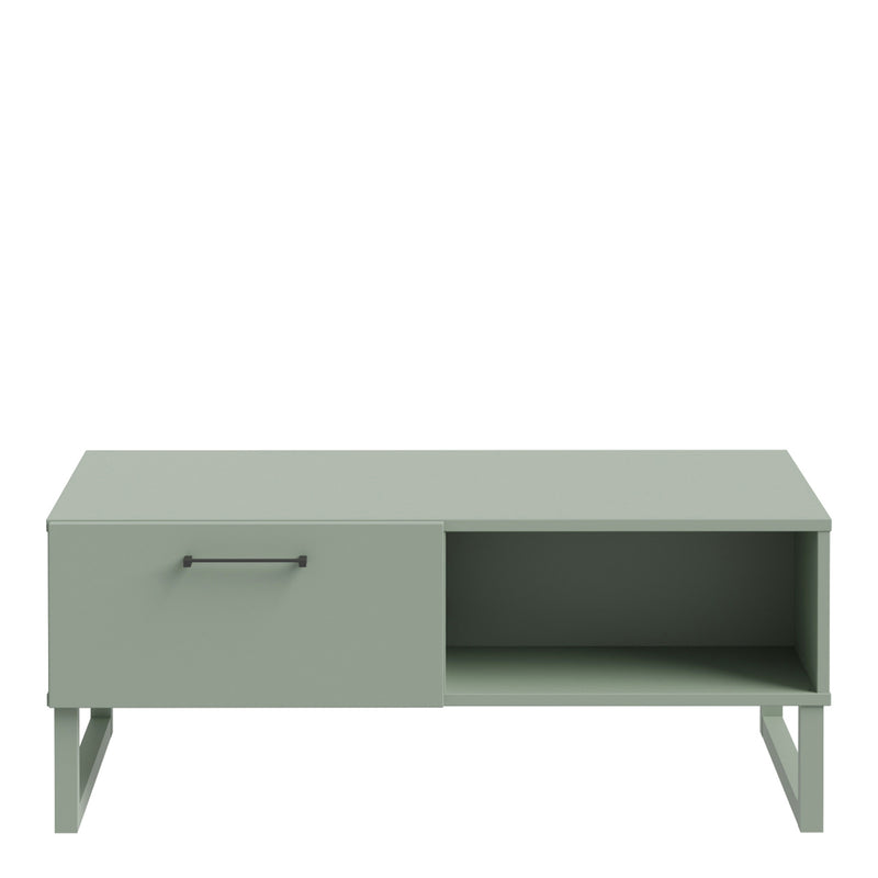 Sali 1 Drawer Coffee Table in Sage Green — side angle
