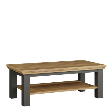 Pontypool Large Rectangular Coffee Table with Shelf in Grey and Mauvella Oak — front view