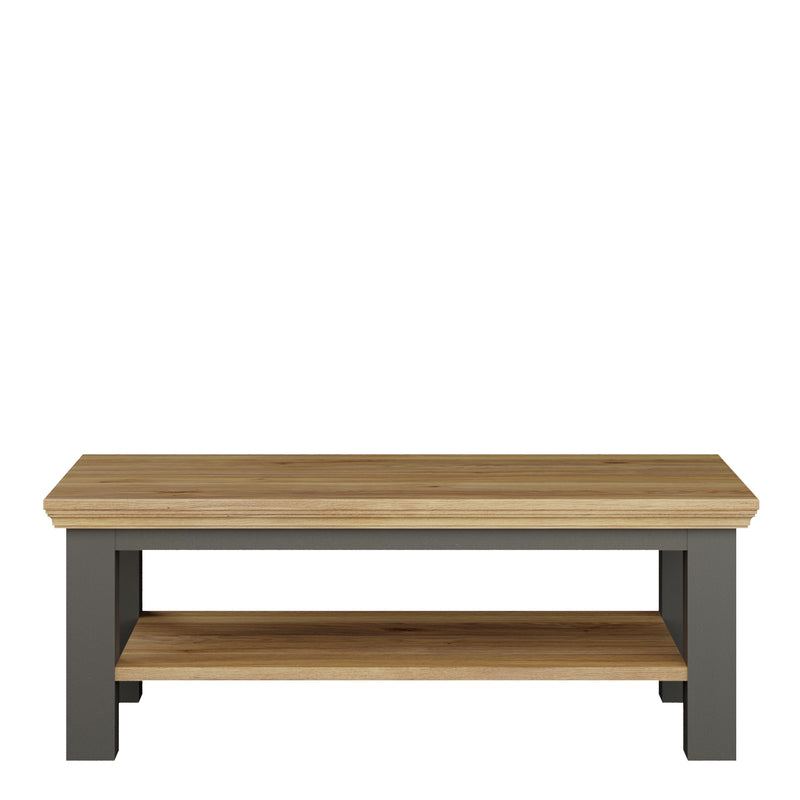 Pontypool Large Rectangular Coffee Table with Shelf in Grey and Mauvella Oak — side angle