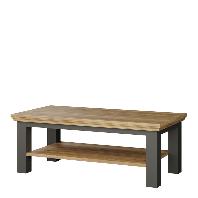 Pontypool Large Rectangular Coffee Table with Shelf in Grey and Mauvella Oak — detail view