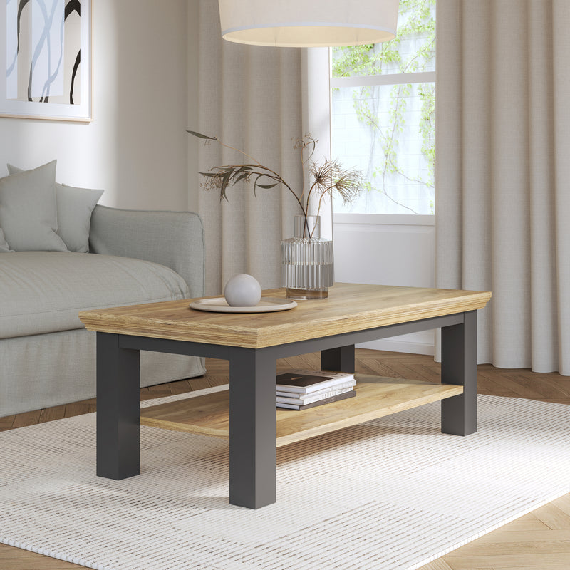 Pontypool Large Rectangular Coffee Table with Shelf in Grey and Mauvella Oak — view 4l