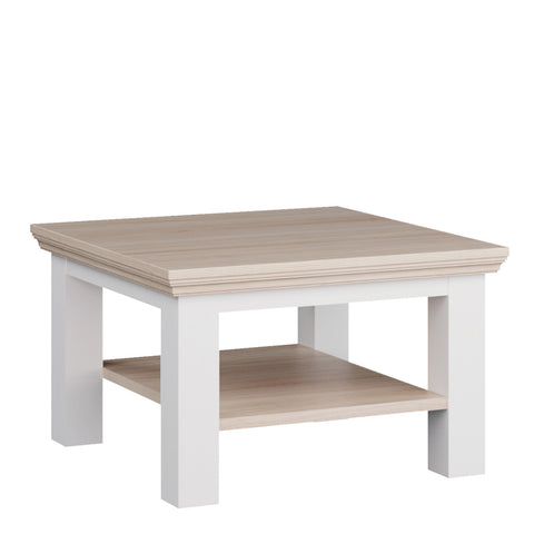 Pontypool Small Coffee Table with Shelf in White and Riva Oak — front view