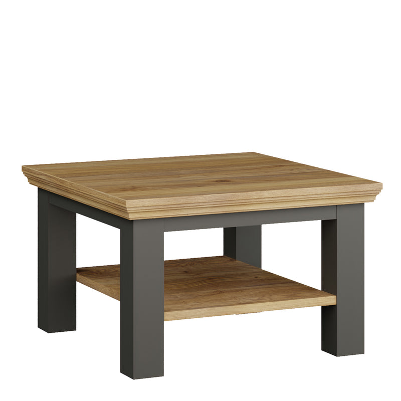 Pontypool Small Coffee Table with Shelf in Wolfram Grey and Mauvella Oak — front view
