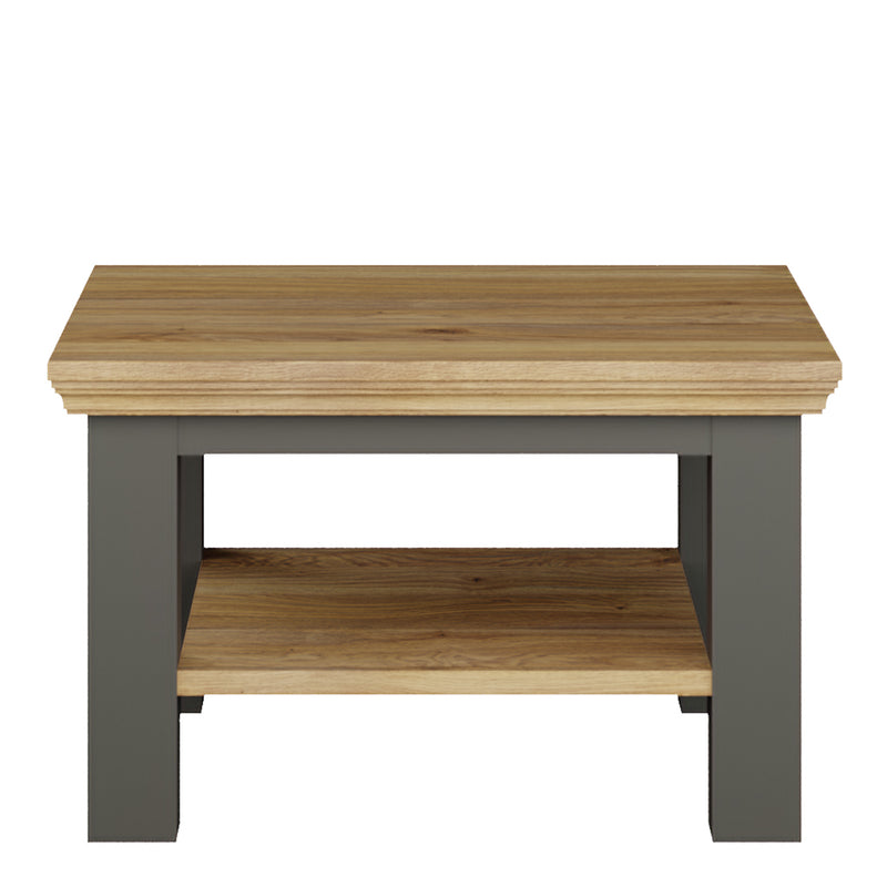 Pontypool Small Coffee Table with Shelf in Wolfram Grey and Mauvella Oak — side angle