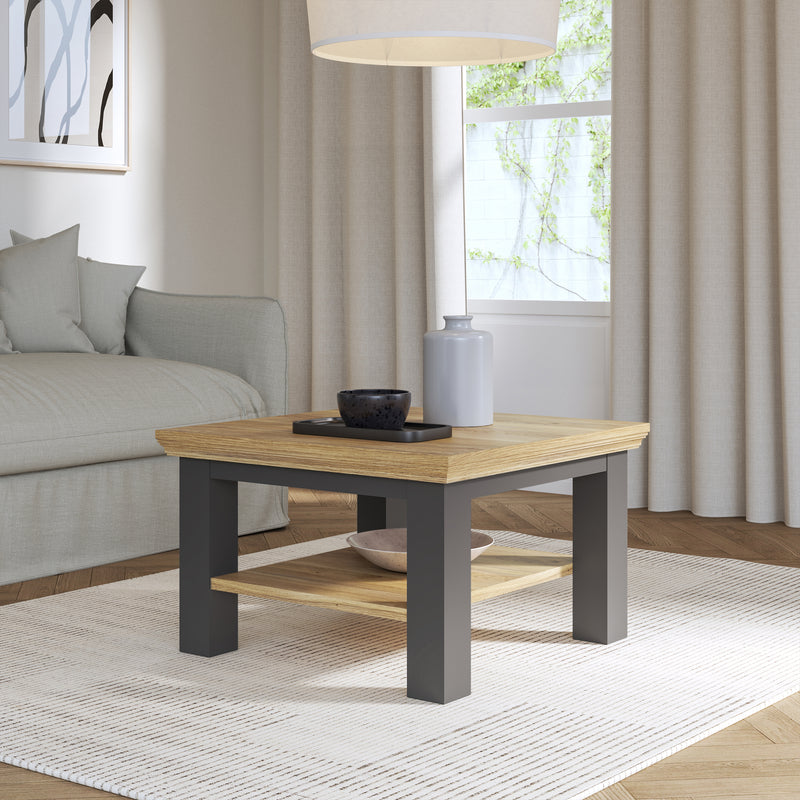 Pontypool Small Coffee Table with Shelf in Wolfram Grey and Mauvella Oak — view 4l