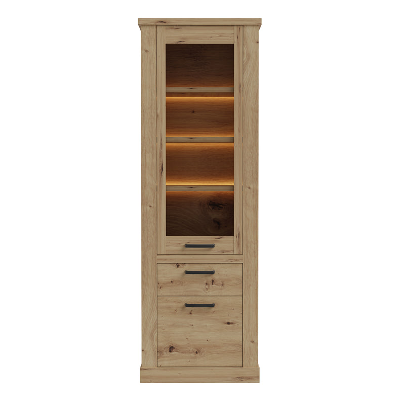 Corona Narrow Display Cabinet in Artisan Oak — side angle