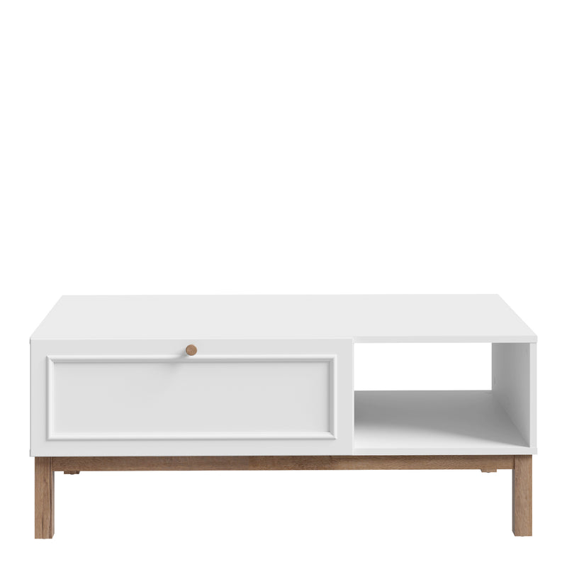 Wensley 1 Drawer Coffee Table in Light Grey and Oak — side angle