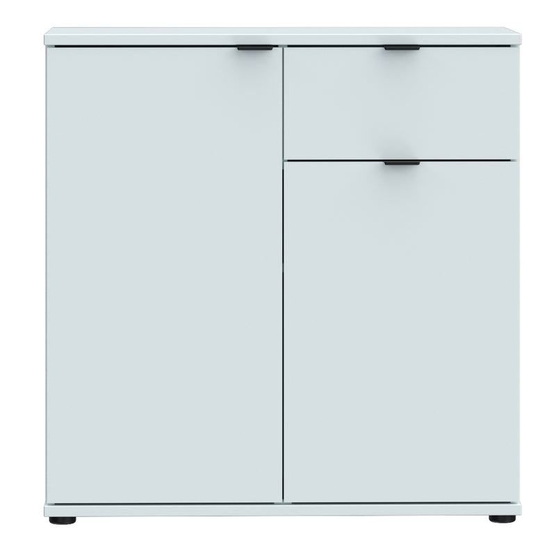 Ganymede 2 Door Cupboard with Drawer and Top Lip Detail in Light Grey — side angle