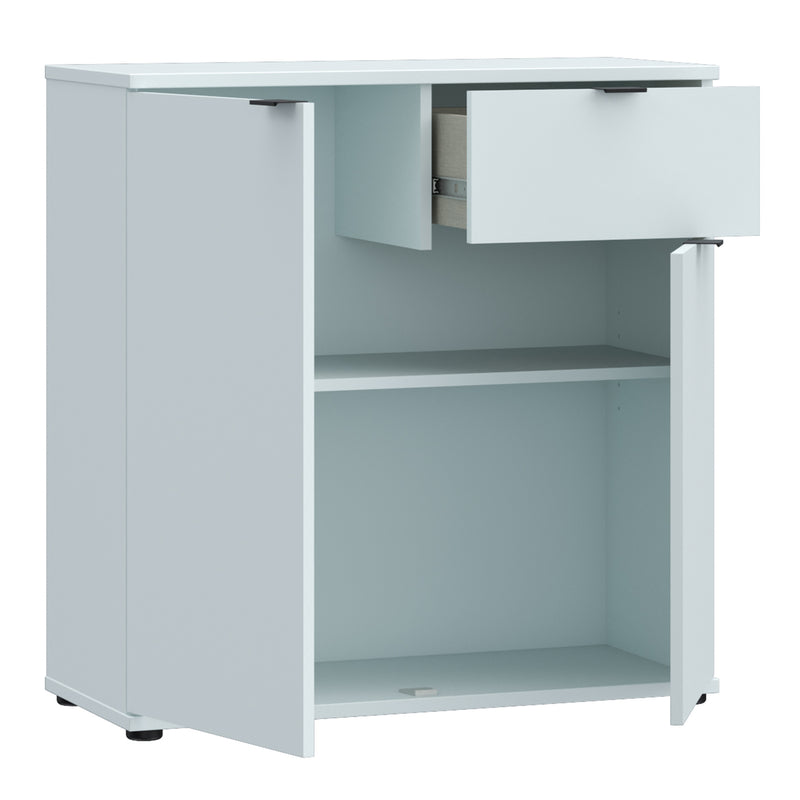 Ganymede 2 Door Cupboard with Drawer and Top Lip Detail in Light Grey — detail view