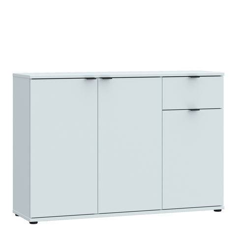Ganymede Wide 3 Door Cupboard with Drawer in Light Grey — front view
