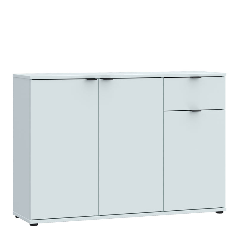 Ganymede Wide 3 Door Cupboard with Drawer in Light Grey — front view