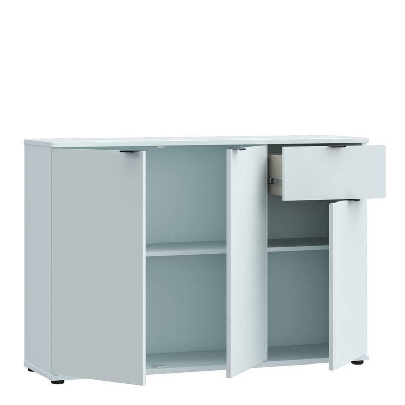 Ganymede Wide 3 Door Cupboard with Drawer in Light Grey — detail view
