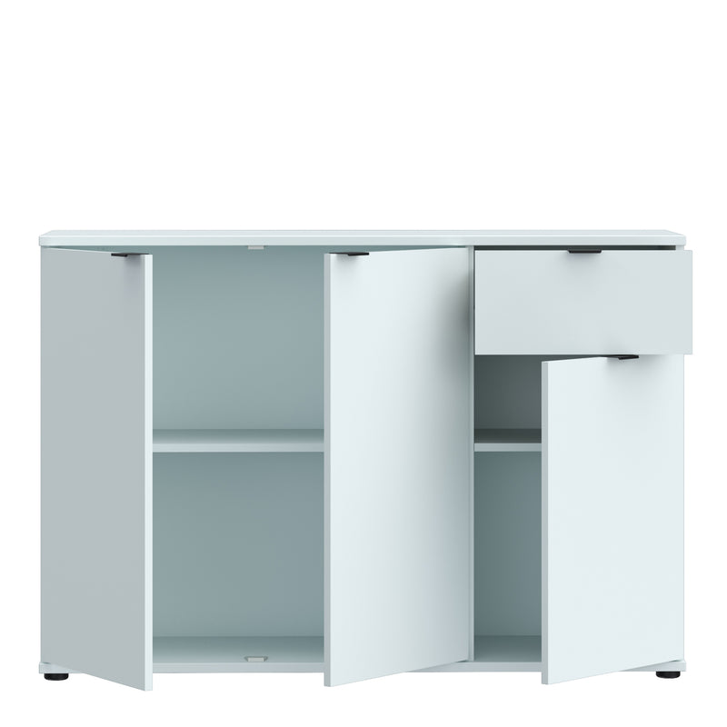 Ganymede Wide 3 Door Cupboard with Drawer in Light Grey — alternative angle