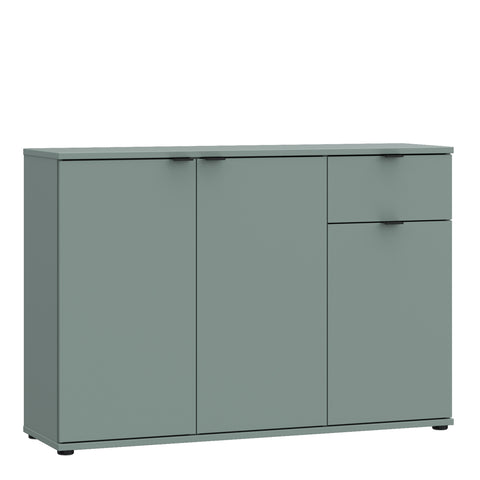 Ganymede Wide 3 Door Cupboard with Drawer in Sage Green — front view