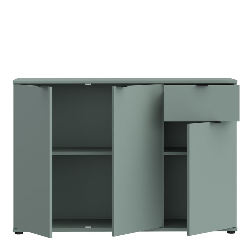 Ganymede Wide 3 Door Cupboard with Drawer in Sage Green — alternative angle