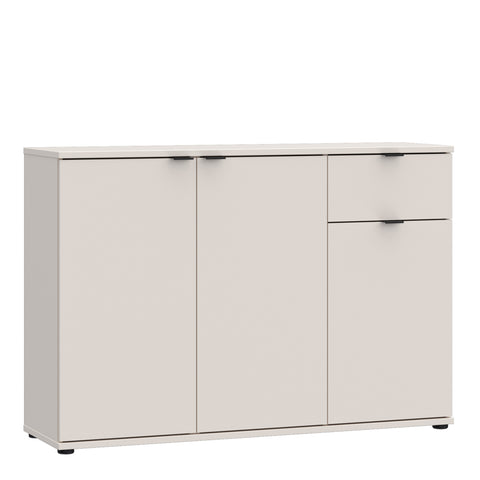 Ganymede Wide 3 Door Cupboard with Drawer in Sand — front view