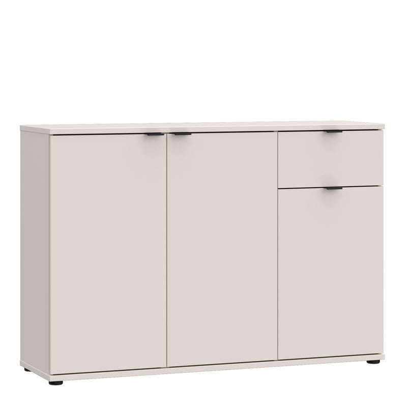 Ganymede Wide 3 Door Cupboard with Drawer in Sand — front view