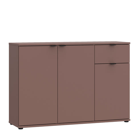 Ganymede Wide 3 Door Cupboard with Drawer in Terracotta — front view