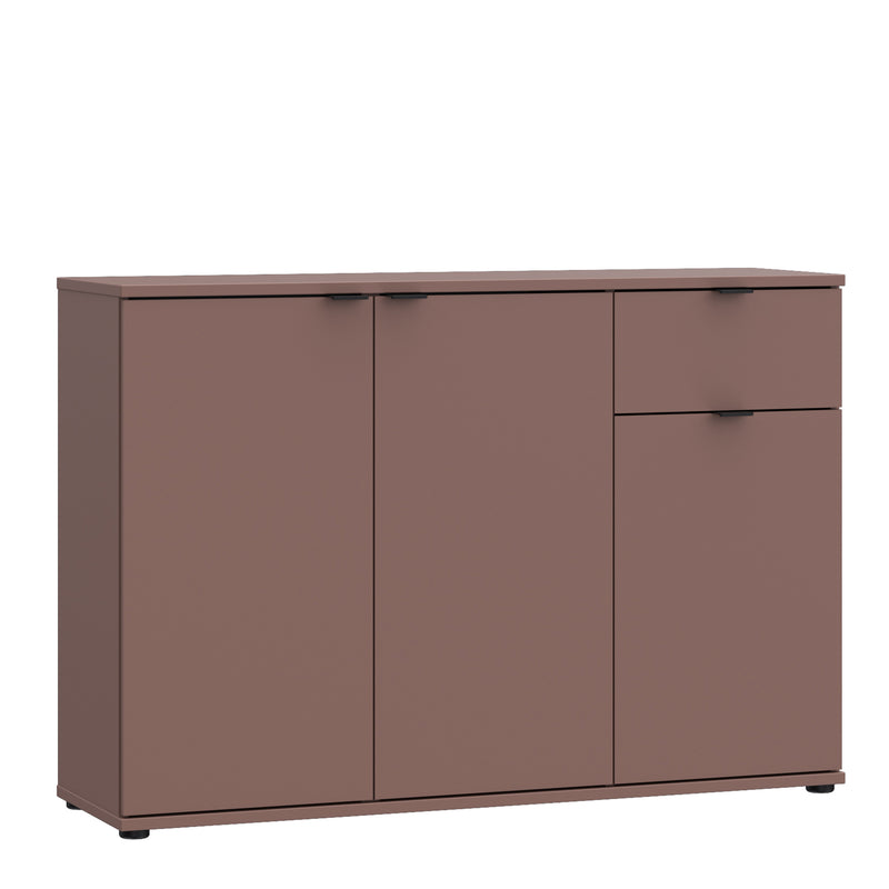 Ganymede Wide 3 Door Cupboard with Drawer in Terracotta — front view