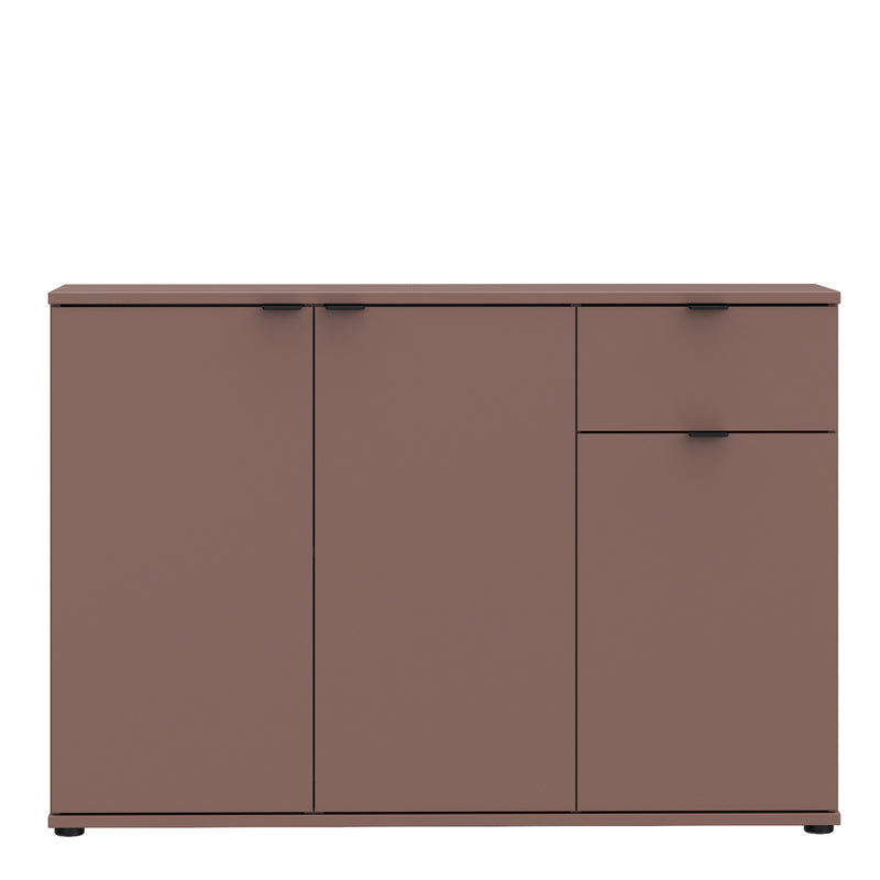Ganymede Wide 3 Door Cupboard with Drawer in Terracotta — side angle