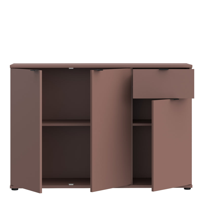 Ganymede Wide 3 Door Cupboard with Drawer in Terracotta — alternative angle