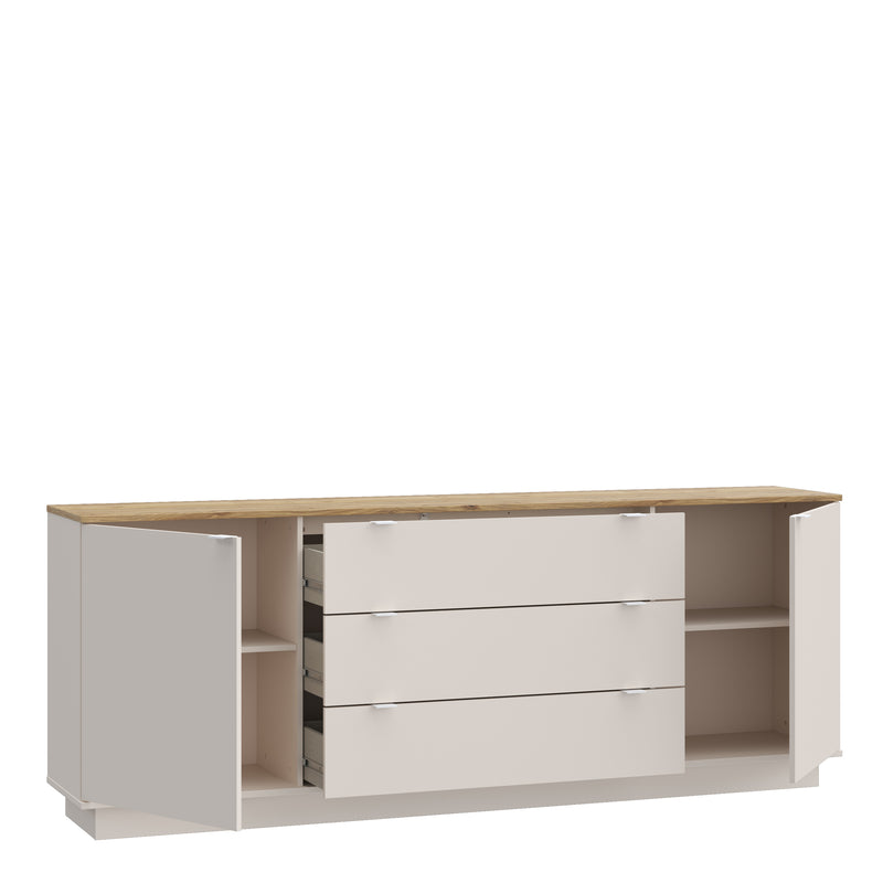 Ganymede Large Sideboard with 3 Drawers & 2 Doors in Mauvella Oak and Sand — alternative angle
