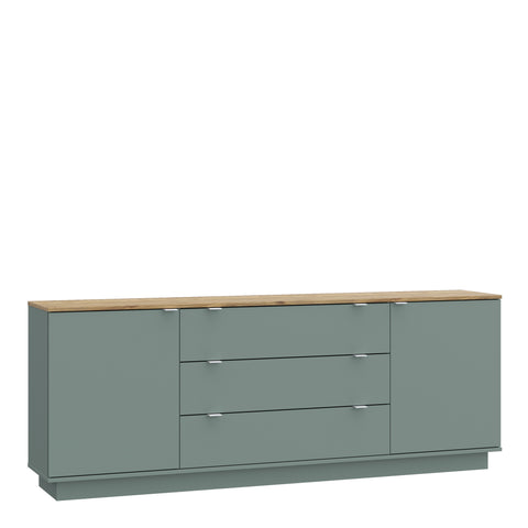 Ganymede Large Sideboard with 3 Drawers & 2 Doors in Mauvella Oak and Sage — front view