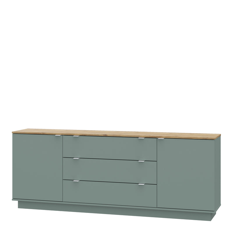 Ganymede Large Sideboard with 3 Drawers & 2 Doors in Mauvella Oak and Sage — detail view