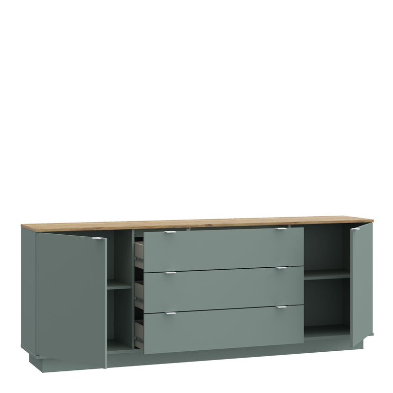 Ganymede Large Sideboard with 3 Drawers & 2 Doors in Mauvella Oak and Sage — alternative angle