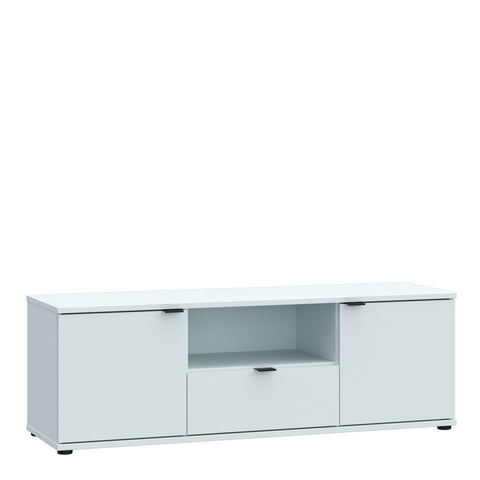 Ganymede Wide TV Unit with Open Shelf, Drawer & 2 Doors in Light Grey — front view