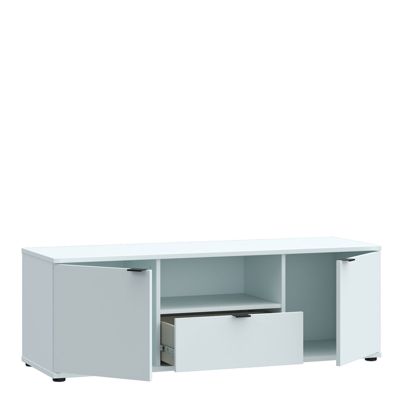 Ganymede Wide TV Unit with Open Shelf, Drawer & 2 Doors in Light Grey — detail view