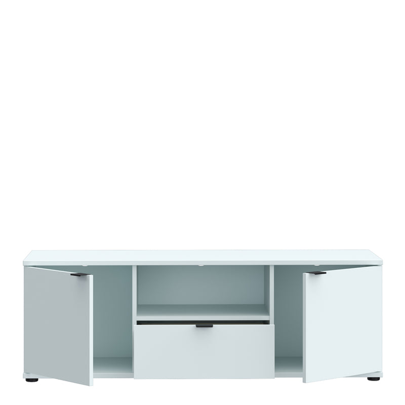 Ganymede Wide TV Unit with Open Shelf, Drawer & 2 Doors in Light Grey — alternative angle